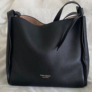 KATE SPADE Knott Large Shoulder Bag in Black Pebbled Leather